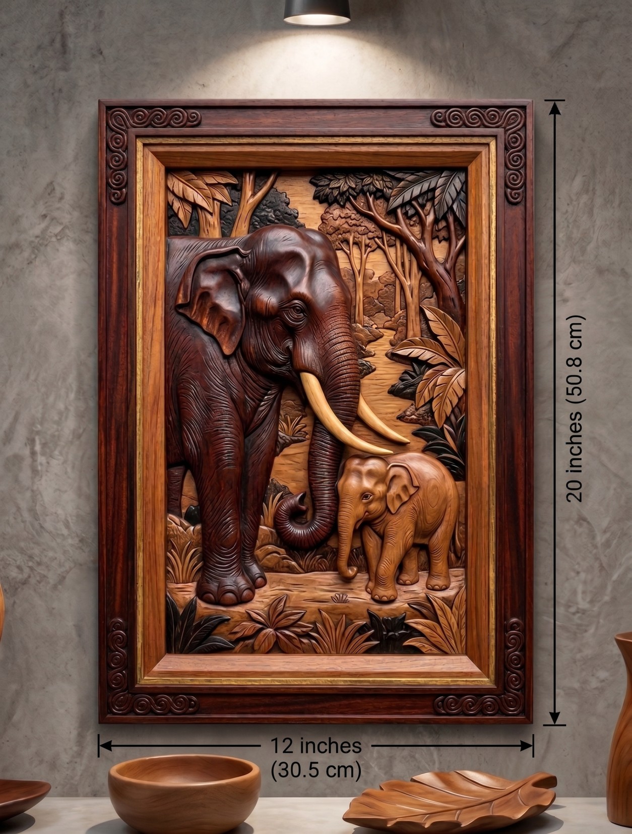 ELEPHANT WITH TUSK AND BABY (W70)