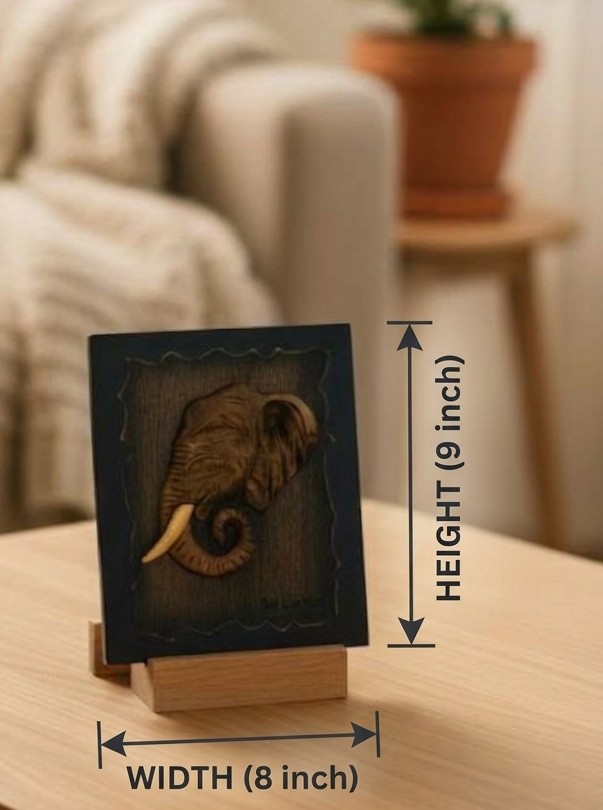 HANDCRAFTED SRI LANKAN WOODEN ELEPHANT RELIEF PLAQUE 03 view 2