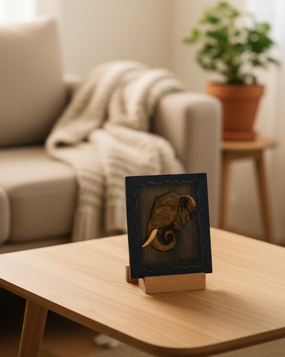 HANDCRAFTED SRI LANKAN WOODEN ELEPHANT RELIEF PLAQUE 03