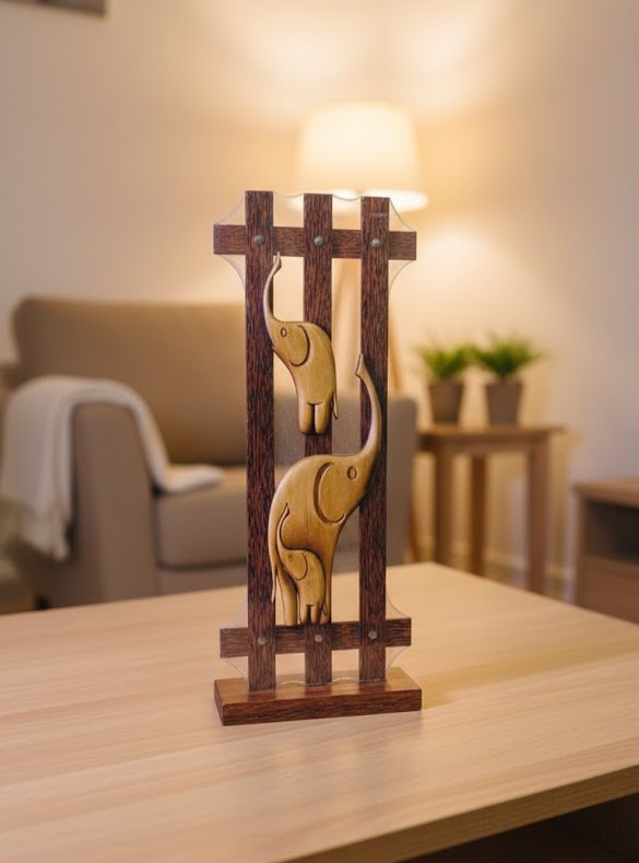 HANDCRAFTED WOODEN ELEPHANT FAMILY SCULPTURE view 2