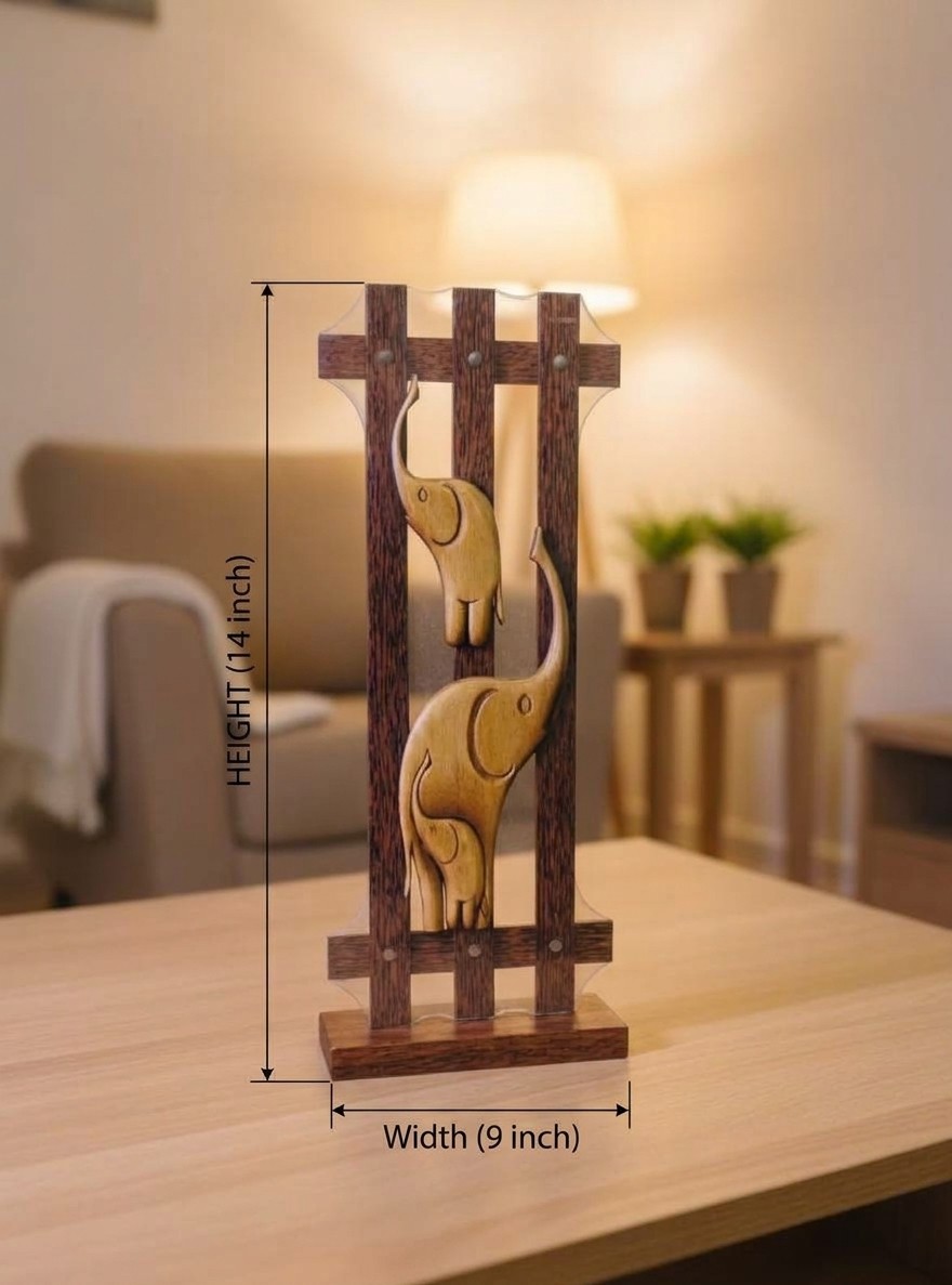 HANDCRAFTED WOODEN ELEPHANT FAMILY SCULPTURE view 4