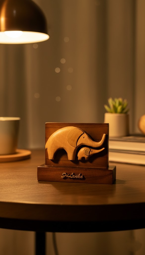 Mother & Baby Elephant Wooden Ornament view 2
