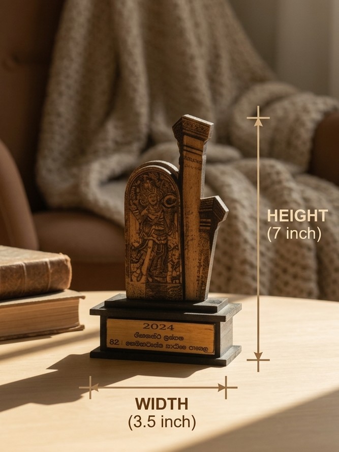 CARVED WOODEN SRI LANKAN GUARDSTONE AWARD TROPHY view 2
