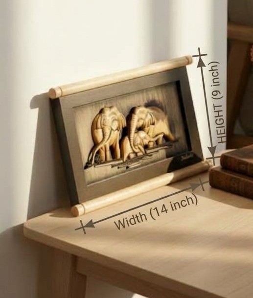 HANDCRAFTED WOODEN ELEPHANT FAMILY SCROLL PLAQUE