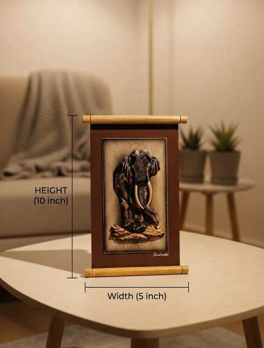 HANDCRAFTED SRI LANKAN WOODEN ELEPHANT SCROLL PLAQUE view 3