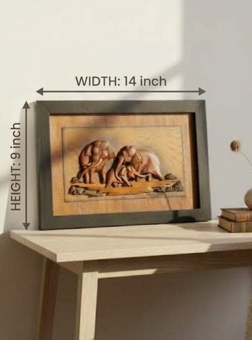 HANDCRAFTED WOODEN ELEPHANT HERD RELIEF PLAQUE 02 view 2
