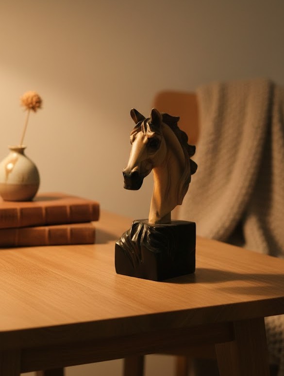 HANDCRAFTED WOODEN HORSE HEAD BUST SCULPTURE