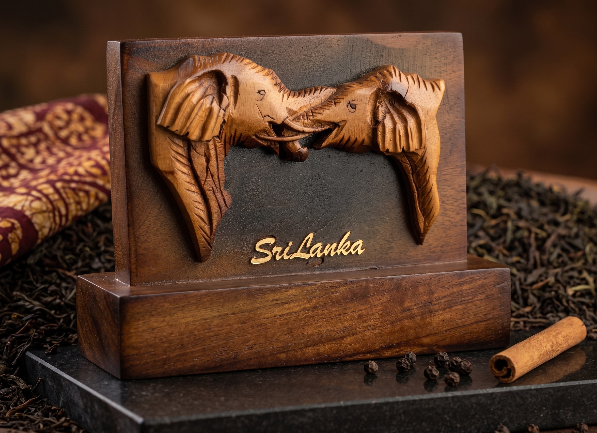 PEN HOLDER WITH THE SCENE OF WO ELEPHANTS ENTWINED