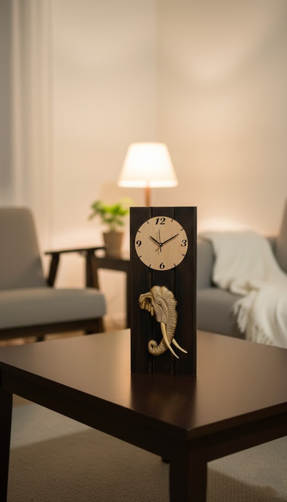 Elephant Wooden Table Clock view 4