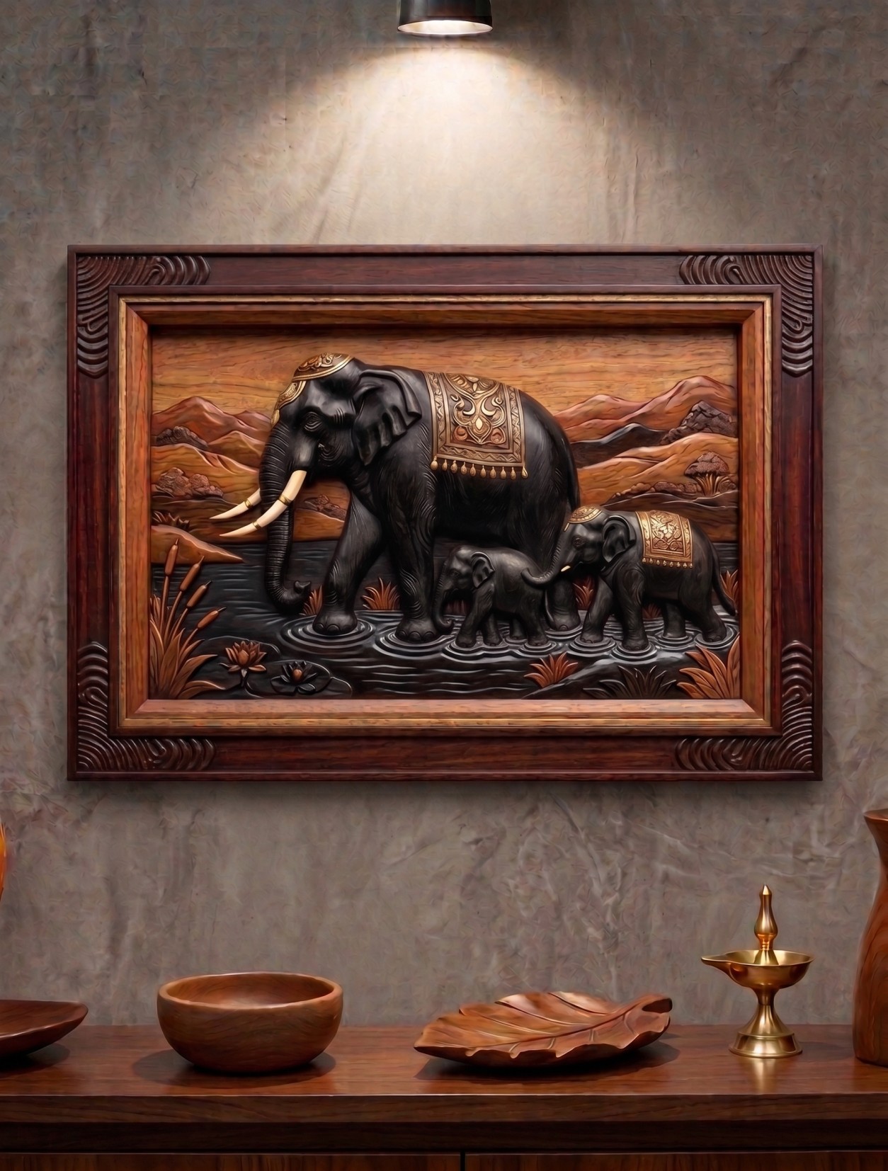 BRASS ELEPHANT TRIO IN THE WATER (BLACK)