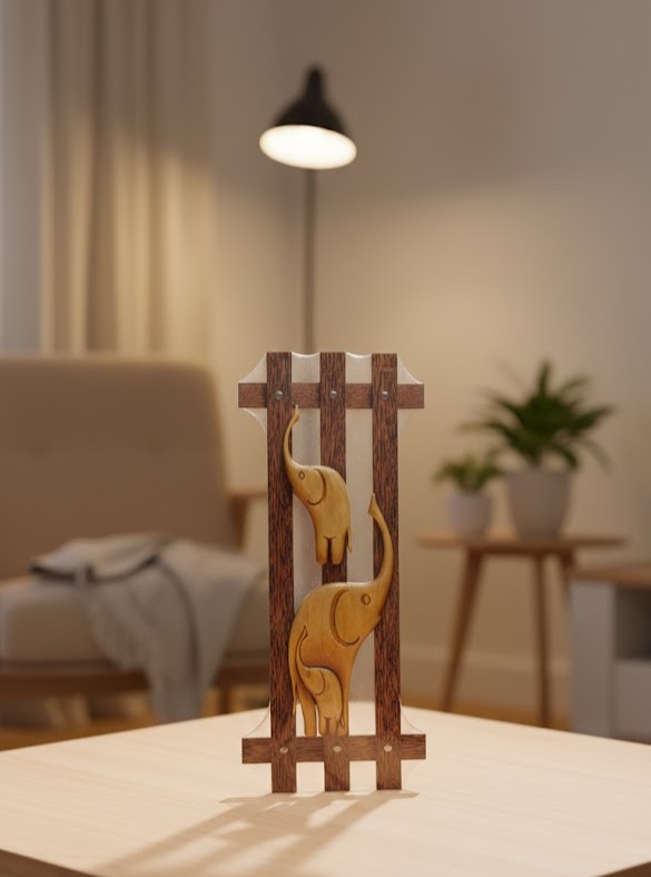 HANDCRAFTED WOODEN ELEPHANT FAMILY SCULPTURE view 3