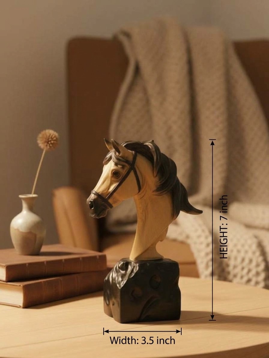 HANDCRAFTED WOODEN HORSE HEAD BUST SCULPTURE