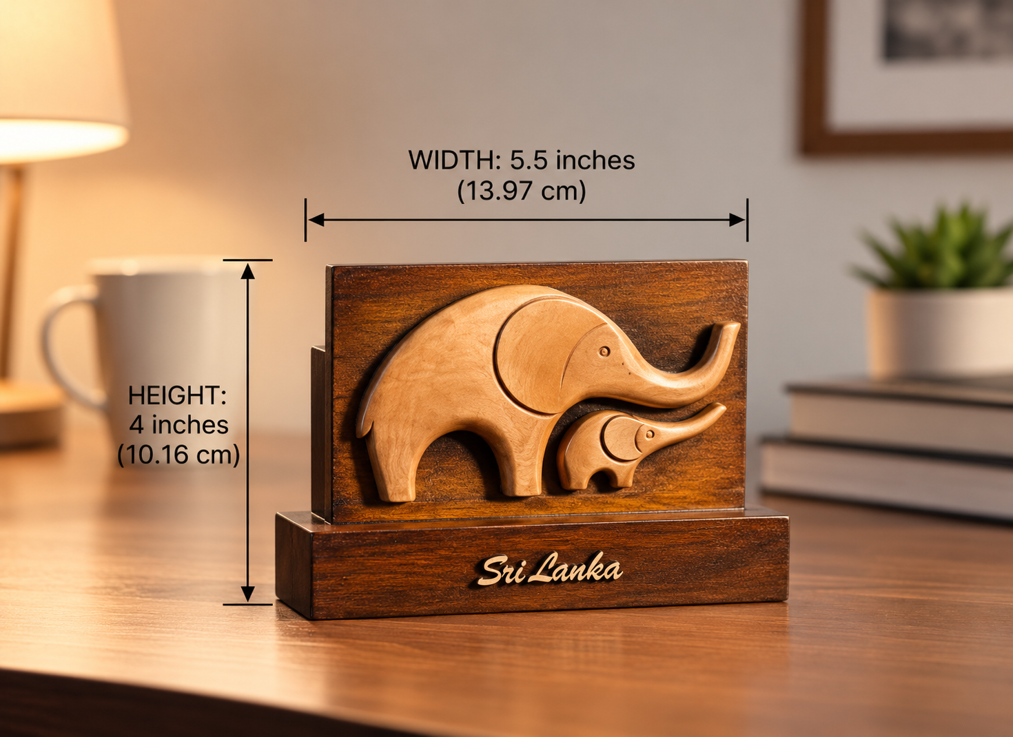 Mother & Baby Elephant Wooden Ornament view 3