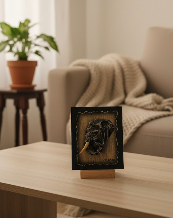 HANDCRAFTED SRI LANKAN WOODEN ELEPHANT RELIEF PLAQUE 02