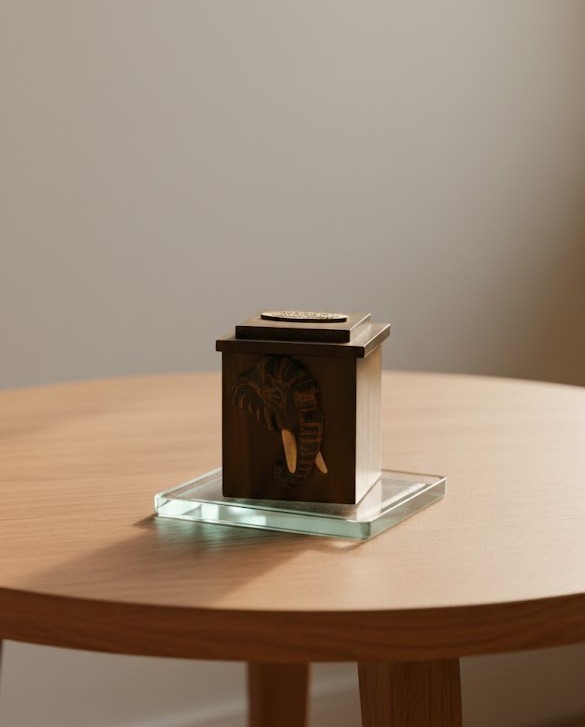 HANDCRAFTED DARK WOOD ELEPHANT TRINKET BOX view 2