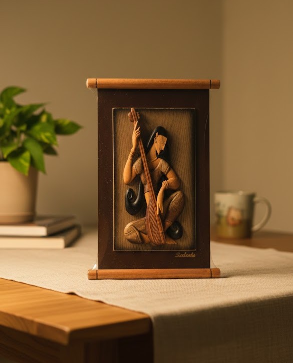 HANDCRAFTED SRI LANKAN WOODEN MUSICIAN SCROLL PLAQUE view 3